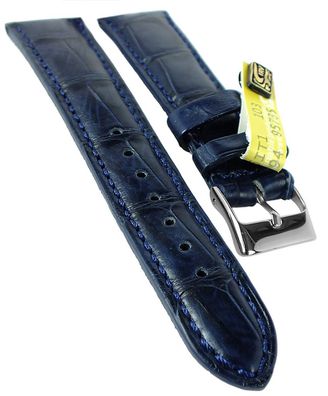 Herzog Kroko-Sport | Uhrenarmband 20mm blau Krokoleder | gepolstert