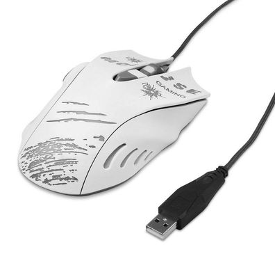 USB Gaming Maus Computer Mouse Notebook Laptop 6 Tasten LED 2400 DPI Weiß