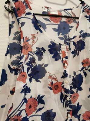 Bodyflirt Bluse, weiß mit Blumen, Gr. 40