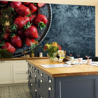 Muralo VINYL Fototapete XXL TAPETE Küche Obst Erdbeeren Beton 3088