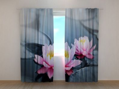 Fotogardine pinke Lotus, Fotovorhang mit Motiv, Digitaldruck, Gardine auf Maß