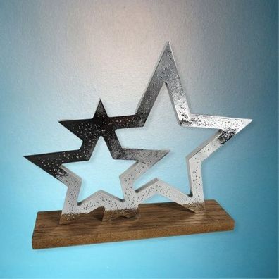 Stern Figur auf Holz in Silber 20 cm