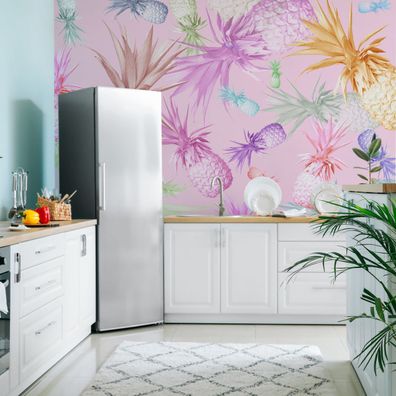 Muralo VINYL Fototapete XXL TAPETE Esszimmer bunte Ananasse 3D 3101