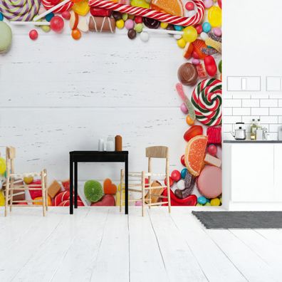 Muralo VINYL Fototapete XXL TAPETE Esszimmer Süßigkeiten Holz 3D 3203
