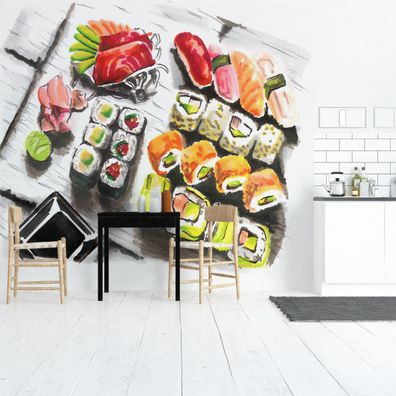 Muralo VINYL Fototapete XXL TAPETE Esszimmer Sushi wie aufgezeichnet 3238