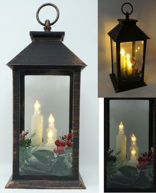 Laterne Adventsgesteck mit 3 LED Kerzen für innen + außen mit Timer