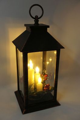 Laterne Adventsgesteck mit 3 flackernden LED Kerzen für innen + außen mit Timer - ...