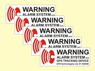 5 x Alarm Gesichert Aufkleber KFZ gespiegelt Warnschild GPS Sticker Alarmanlage