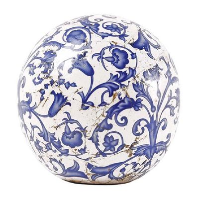 Esschert Design Blau-Weiß Keramik Dekokugel Garten 18cm Kugel Landhaus