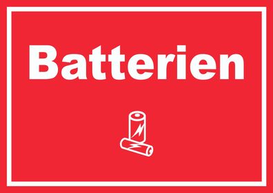 Batterien Mülltrennung Schild Text Symbol AA AAA waagerecht