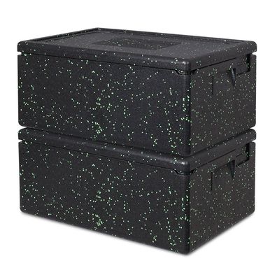 2 Thermoboxen Gr. 1 mit Deckel, LxBxH 685x485x220 mm, 42 Liter, anthrazit/ grün