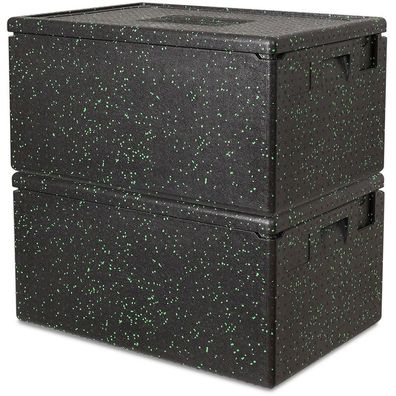 2 Thermoboxen Gr.1 mit Deckel, LxBxH 685x485x360 mm 80 Liter, anthrazit/ grün