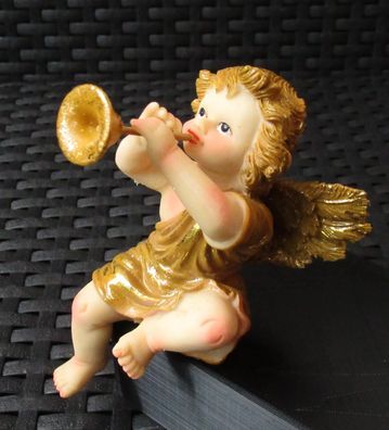 NEU: Kantenhocker Engel mit Trompete sitzend Putte Deko Weihnachts Figur gold 2