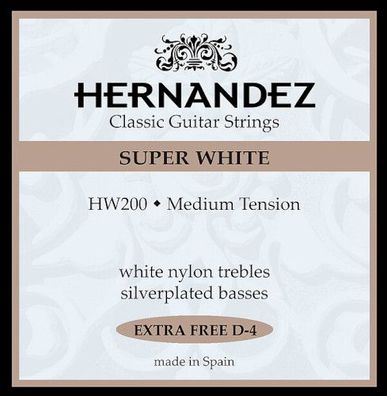 Hernandez HW200 white nylon, medium mit 2x d4 Saite - Saiten für Konzertgitarre