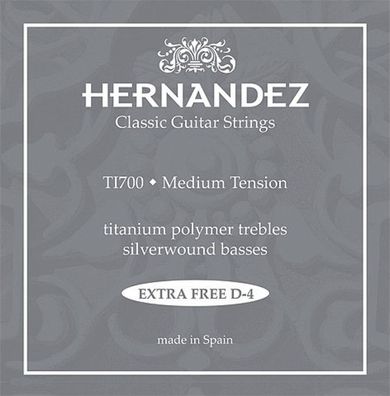 Hernandez TI700 Titanium, medium mit 2x d4 Saite - Saiten für Konzertgitarre