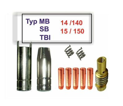 Verschleißteile MB SB TBI 15 / 150 Gasdüse - Stromdüse 0,6 oder 0,8 - Feder