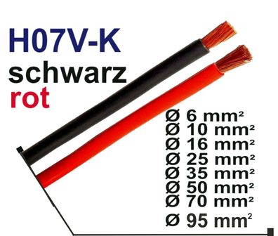 Batteriekabel H07V-K Ø 6mm² bis Ø 95mm² rot schwarz Stromkabel - Meterware