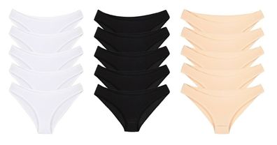 5er Pack Damenunterhose Unterhosen Slip Unterwäsche Panty Schwarz Beige Weiß