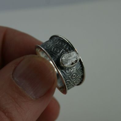 Sterling Silber Ring Größe 58 mit Meteorit Muonionalusta Schweden