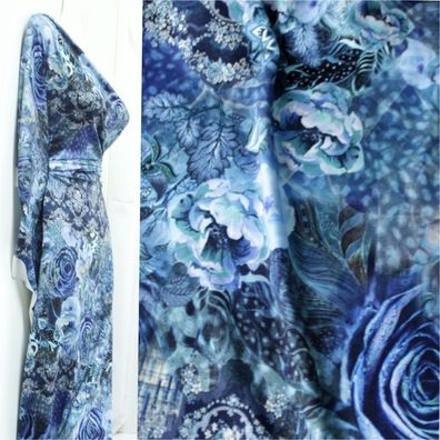 Jersey "Blaue Rose ", Baumwolle,150 cm breit, Stenzo, Digital