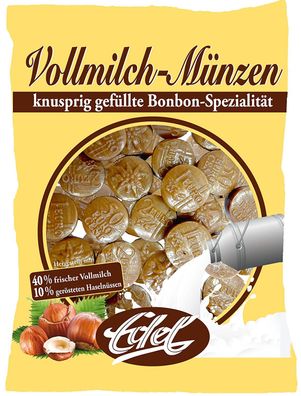 Edel Volmilch-Münzen Haselnussfüllung Bonbons 1 Tüten a (125g)