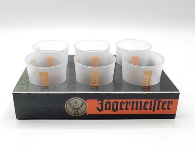 Jägermeister Shotglas Halterung aus Pappe mit 6er Set Shot Glas aus Plastik