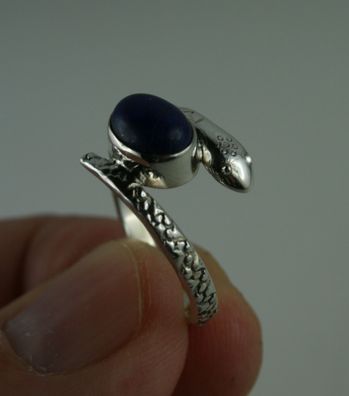 Sterling Silber Ring Schlange Größe 55 Lapis Lazuli aus Afghanistan
