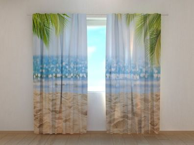 Fotogardine tropischer Strand, Fotovorhang mit Motiv, Digitaldruck, auf Maß