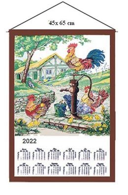 Stoffkalender 2022 Geschirrtuch Kalender Textilkalender mit Stab Motiv Hühner