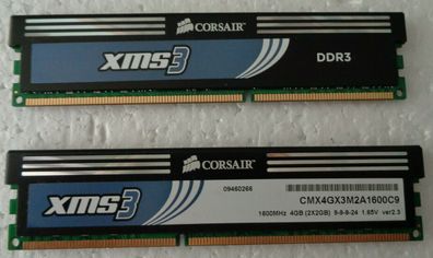 Corsair XMS3 RAM Module 2x2GB, 4GB, PC3-12800 (DDR3-1600), DDR3 SDRAM, 1600 Mhz