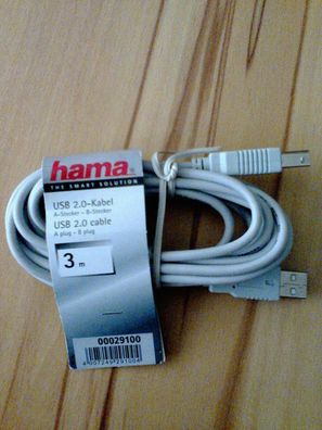 Hama USB 2.0 Kabel A-B, USB Anschlußkabel, 3m lang, grau, Neuware