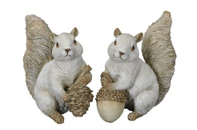 2x Eichhörnchen Gartenfigur weiß sitzend 15,5 cm Kunststoff Tierfigur Gartenfigur ...