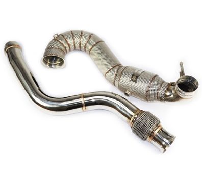 High-Quality Edelstahl Downpipe 3,5" 88,9mm + Hitzeschutz für Mercedes A45 CLA45