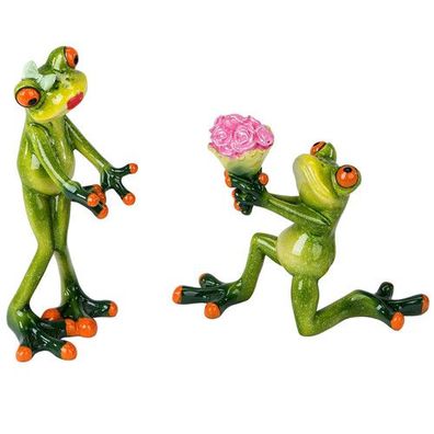 Formano Froschpaar Paar Set Blumen Antrag gras grün Kunststein Stein