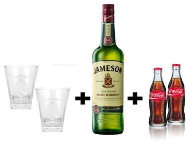 Jameson Irish Whiskey 1,0l (40% Vol) + 2x Gläser + 2 x Coca Cola 0,2l Mehrweg i