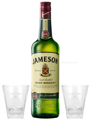 Jameson Irish Whiskey 1,0l (40% Vol) + 2x Gläser Bar Longdrink Glas Gläser Whis