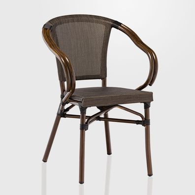 4er-Set DELPHI | Bistro Textilen Stuhl | Grau-Braun | Bambus | Stapelbar | Textilen
