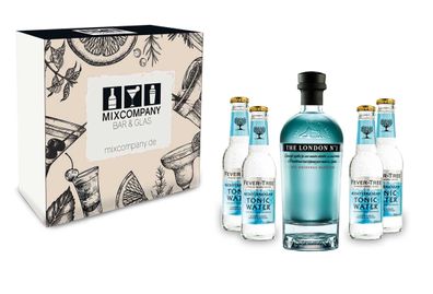The London No 1 Geschenkset - Blue Gin 0,7l (47% Vol) + 4x Fever Tree Mediterra