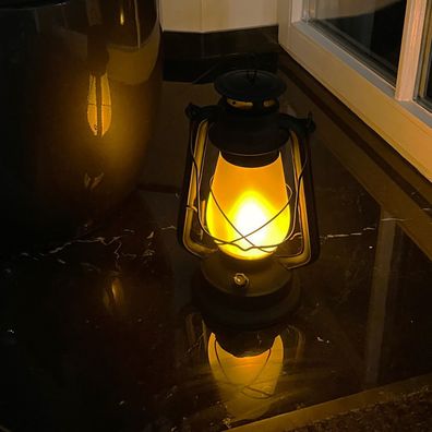 Neuheit LED Laterne Lampe Glühbirne Schwarz Außen Batterie betrieben Ø18xH31cm