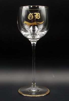 Josephinehütte Weinglas Bleikristall Goldrand - Golddekor Fuchs GB - Antik #U2