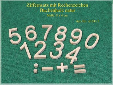 Lernspielzeug Zahlensatz &amp; Rechenzeichen je Ziffer 8x4cm NEU Holzzahlen