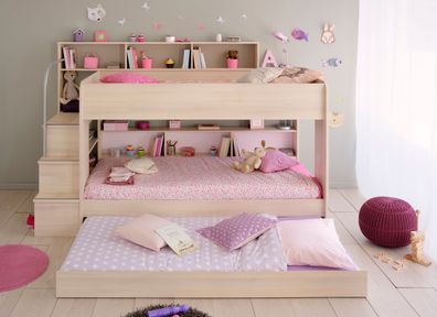 Kinderzimmer Bibop 41 Parisot Bett + 2-trg Kleiderschrank + Regale + Podest-Leiter