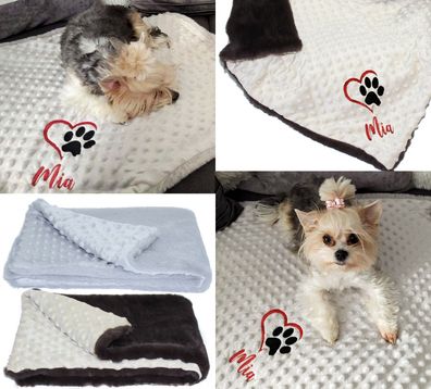 Hundedecke Katzendecke Decke mit Namen bestickt Minky Rabbit Plüsch Welpendecke