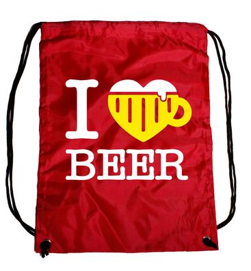 Bier I love Beer Gymsac Turnbeutel Premium Tasche Gym Bag mit Spruch Motiv Suff