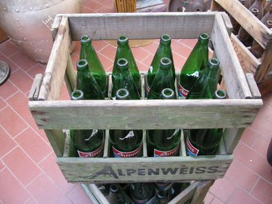 Alte Getränkekiste ca.1950-60 Holz, Alpenweiss,12Flaschen, Werbung, Wasser, Kiste