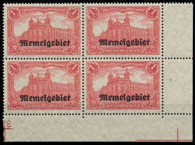 MEMEL 1920 Germania Nr 9 postfrisch Viererblock ECKE-UR X416A0E