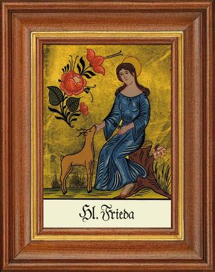 Hinterglasbild - Heilige Frieda - Patronatsbild Taufe Namenspatron 12,7x16