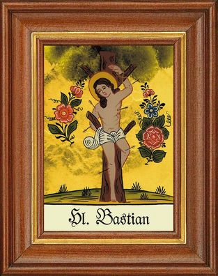 Hinterglasbild - Heiliger Bastian - Patronatsbild Taufe Namenspatron 12,7x16 TH