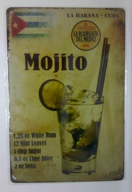 Nostalgie Retro Blechschild Cocktail Mojito recipe 30x20 50076