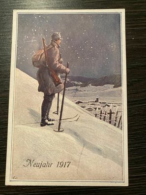Neujahr 1917 Soldat auf Ski Kriegsfürsorge 80006